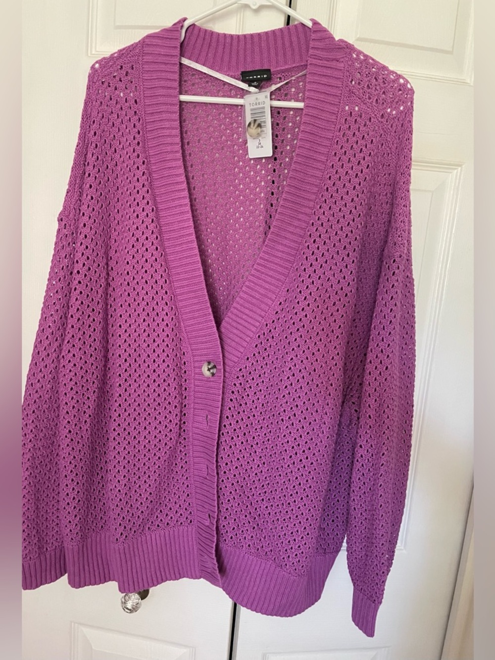 Torrid 3x Purple Open-Knit Button Cardigan Sweater